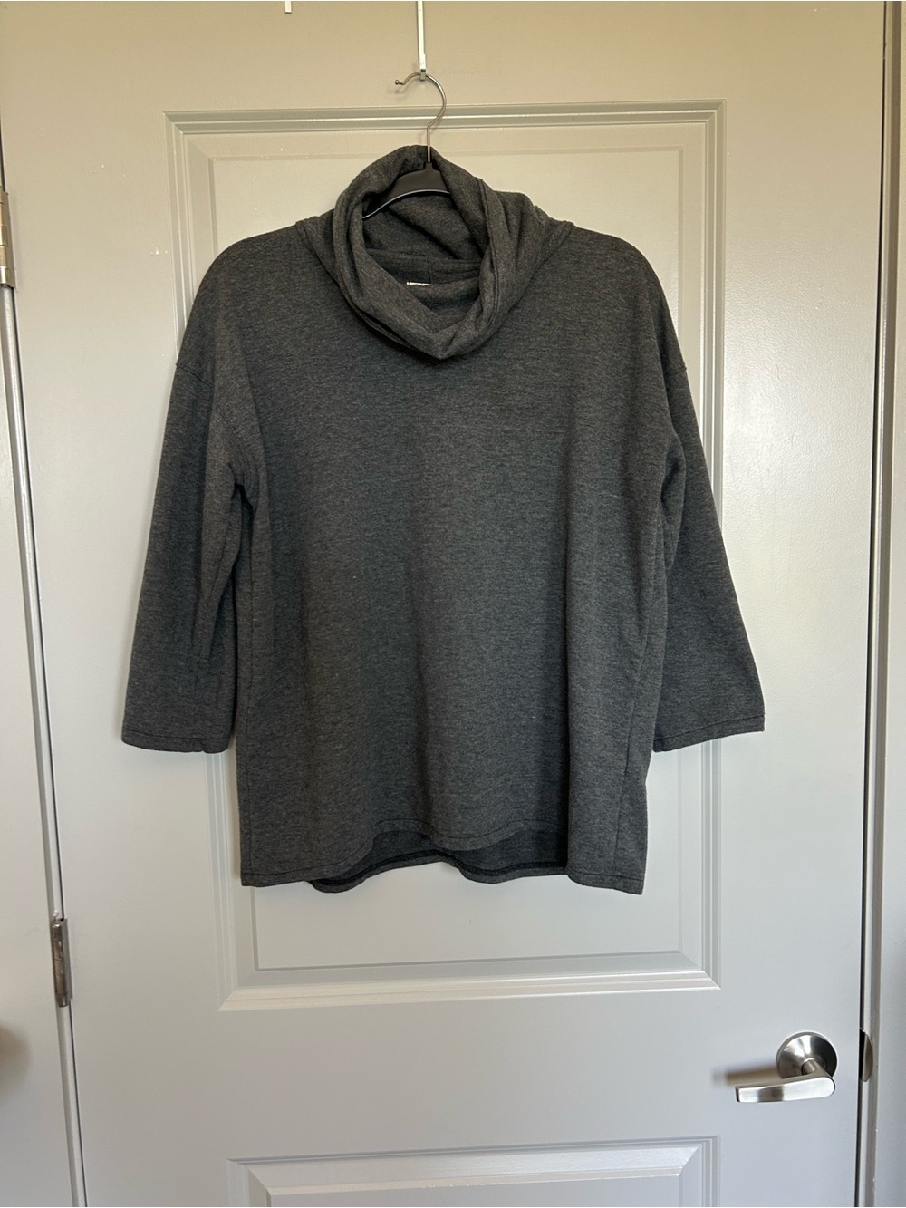 esby Apparel Dark Gray Draped Cowl Neck Cotton Sweater